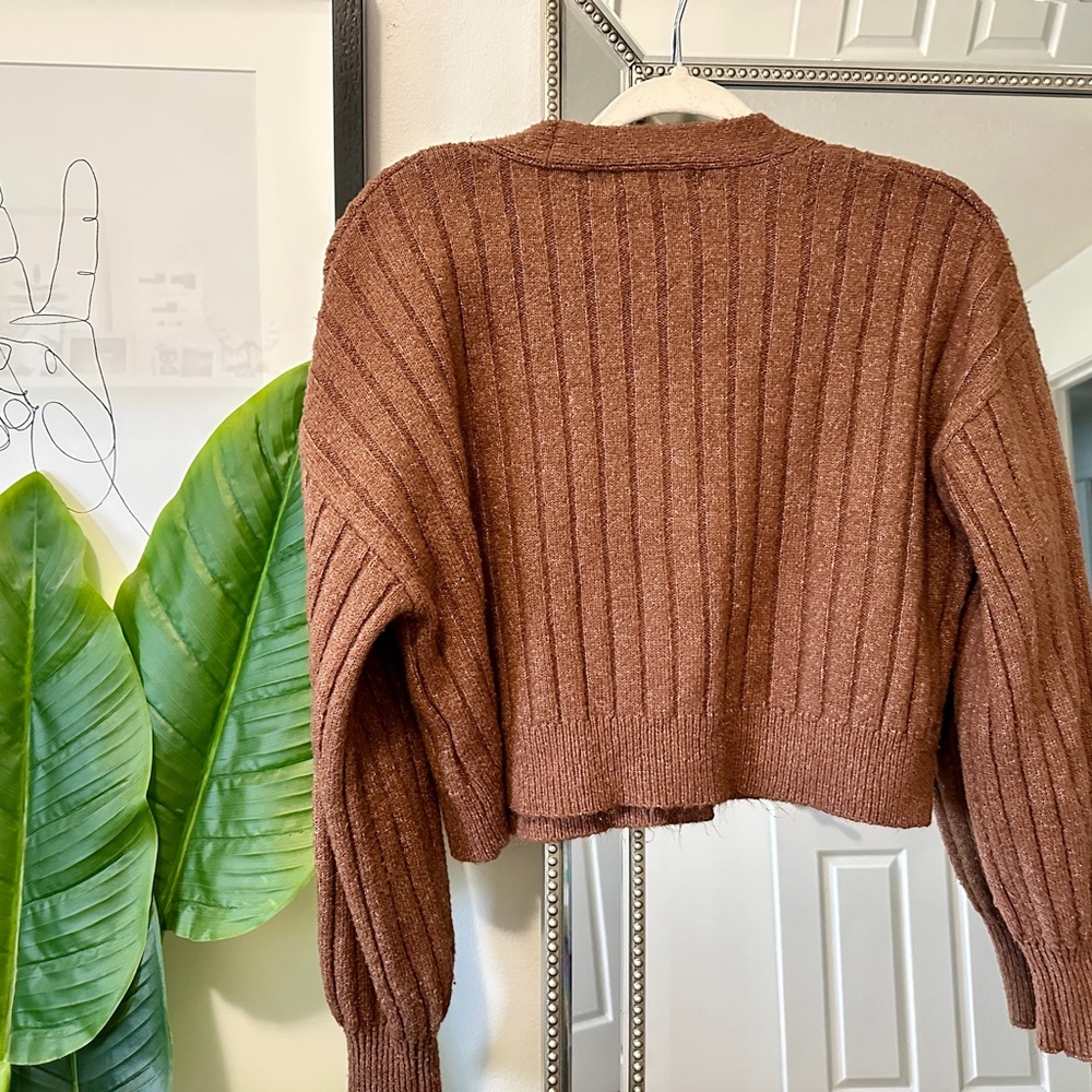 Brown Ribbed Button-Up Sweater - Picture 3 of 3